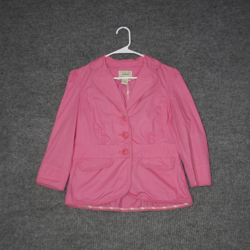 L LBean Blazer Womens 8 Regular Pink Cotton Button Front Jacket Business Casual